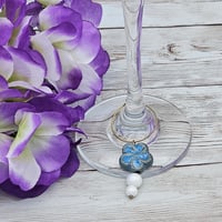 Image 1 of Blue Flower Wine Glass Charm