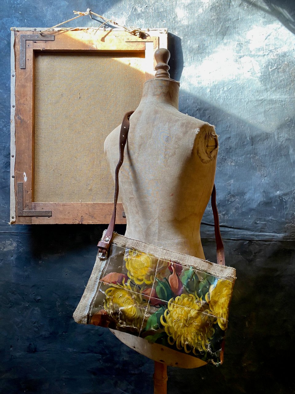 Image of one of a kind painting bag - yellow mums