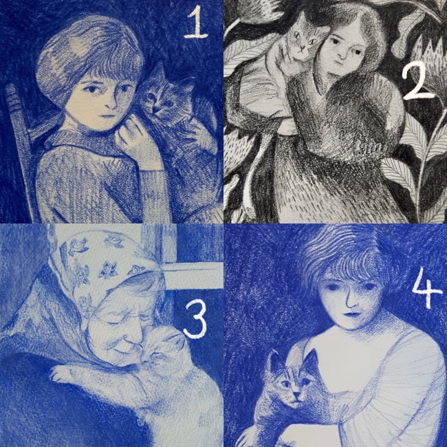 Cat ladies ~ made to order -  Original drawings 