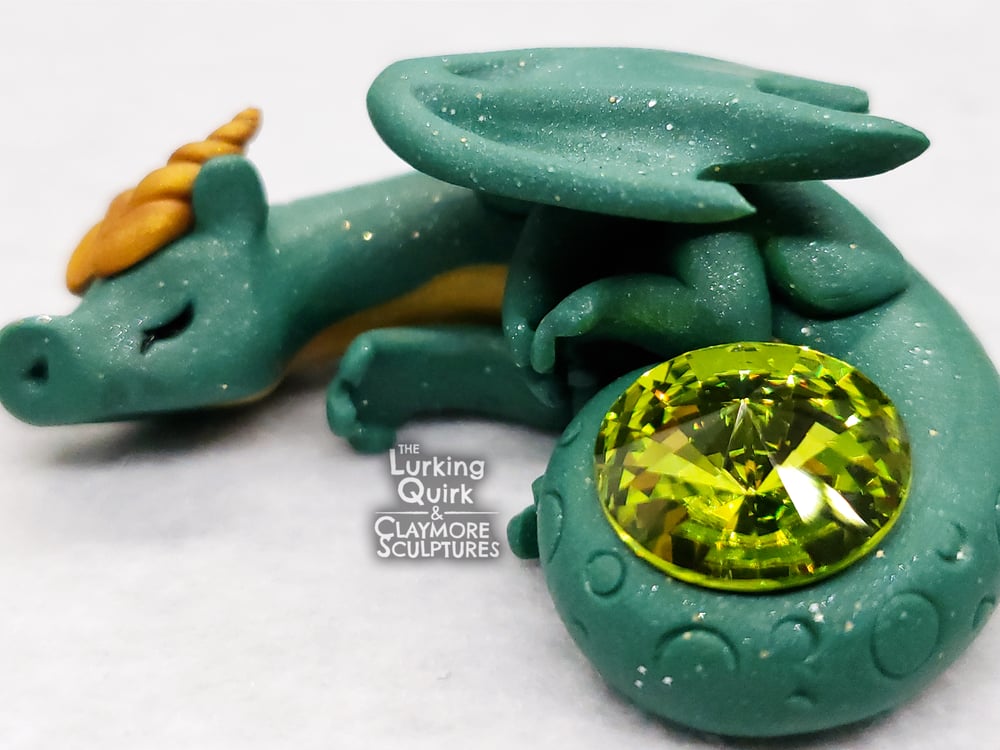 Small Green Sleeping Dragon with Green Crystal