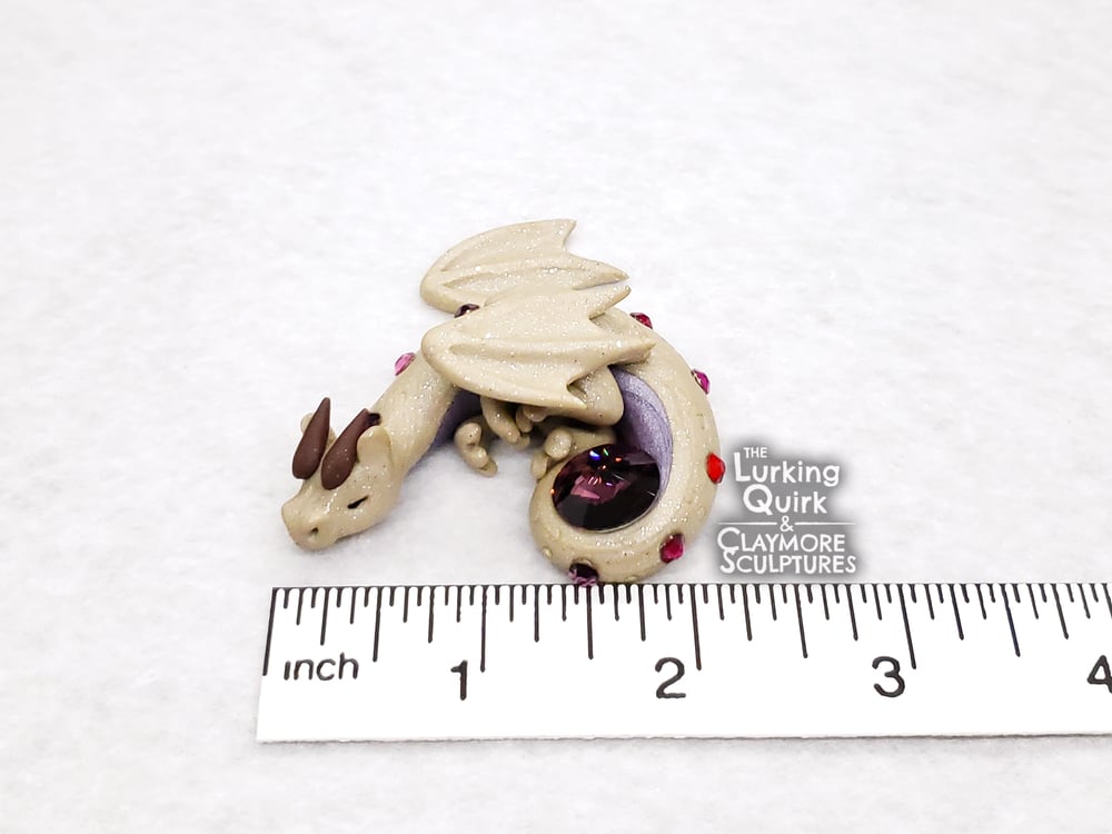 Small Glittery Beige Sleeping Dragon with Deep Purple Crystal