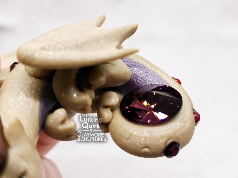 Small Glittery Beige Sleeping Dragon with Deep Purple Crystal