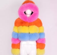 Image 1 of Fox Fur Crop Hooded Coat