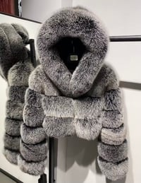 Image 4 of Fox Fur Crop Hooded Coat