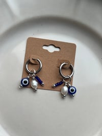 Image 2 of Beaded Stainless Steel Plated Evil Eye Huggies