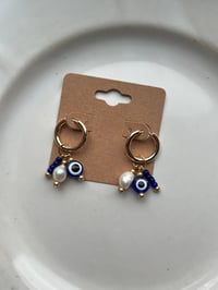 Image 2 of Beaded 18k Gold Plated Evil Eye Huggies