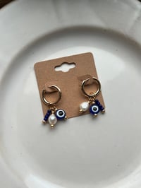 Image 3 of Beaded 18k Gold Plated Evil Eye Huggies