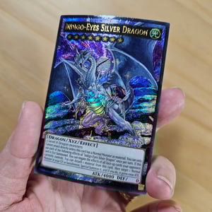 Image of Indigo-Eyes Silver Dragon Etched and Extended Altered Card