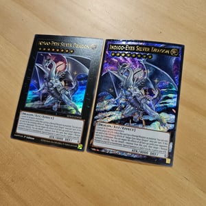 Image of Indigo-Eyes Silver Dragon Etched and Extended Altered Card