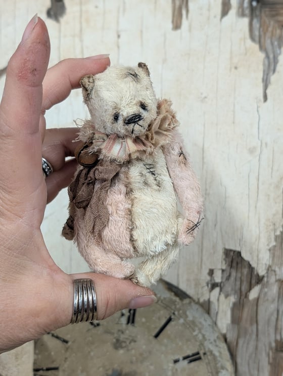 Image of 4" - old worn shabby Pink&Cream Teddy Bear  by whendi's bears.