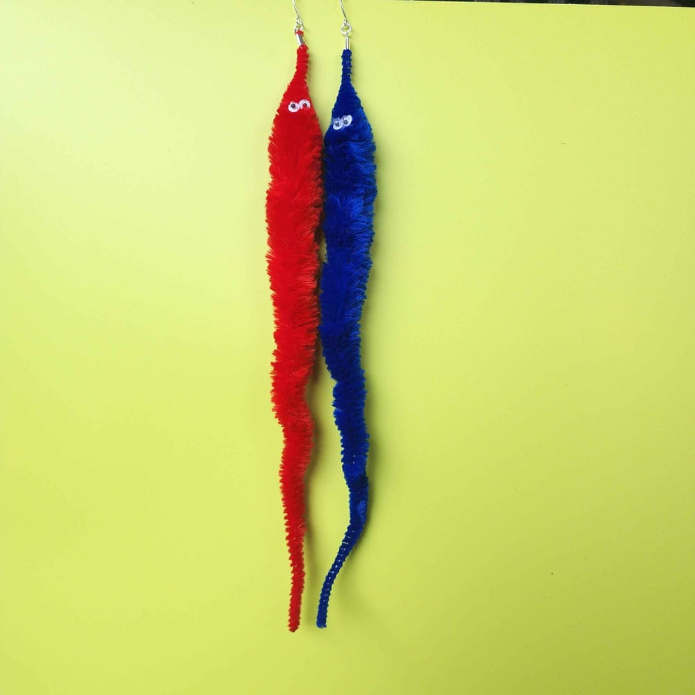 Image of worm on a string earrings