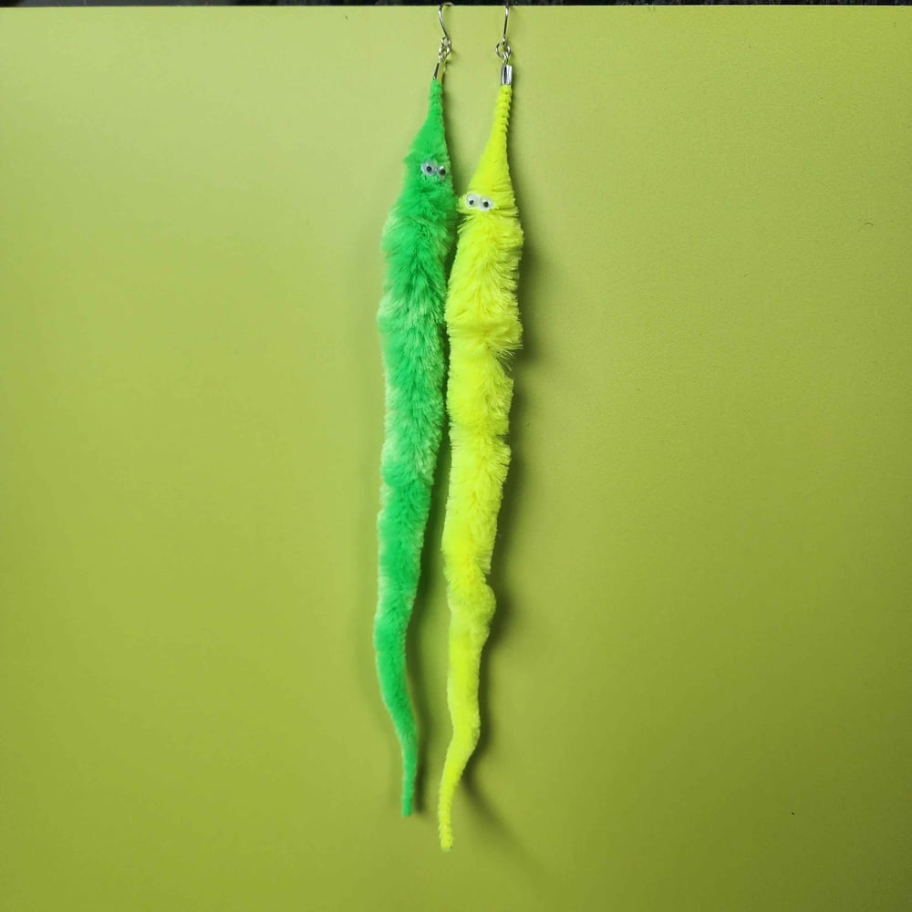 Image of worm on a string earrings