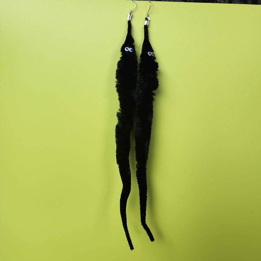 Image of worm on a string earrings