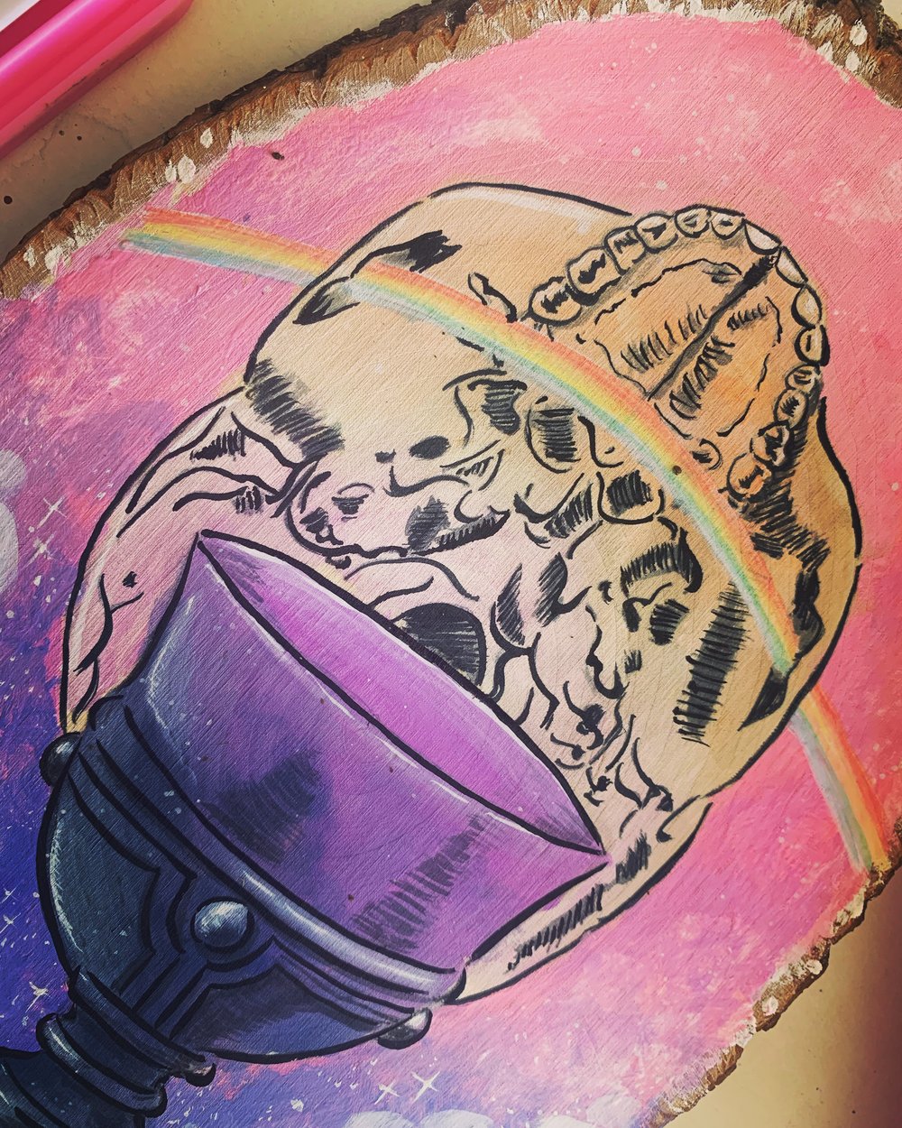 Journey acrylic and gouache painting on wood