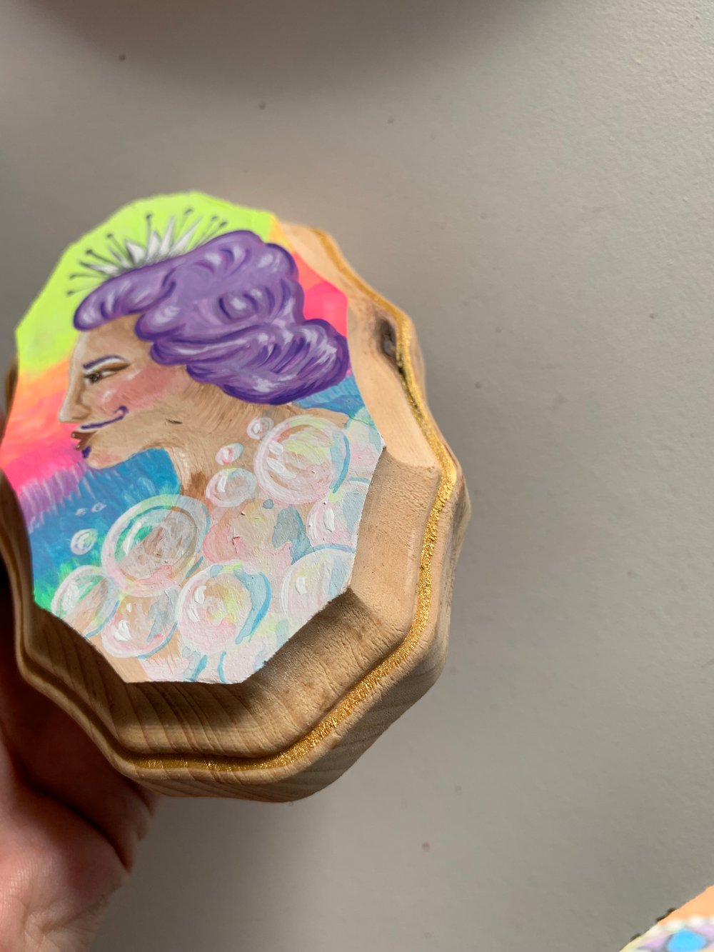 Bubble Queen gouache and acrylic painting on wood