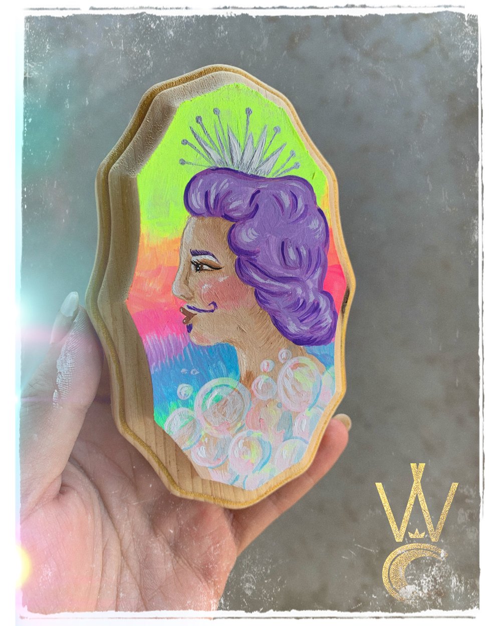 Bubble Queen gouache and acrylic painting on wood