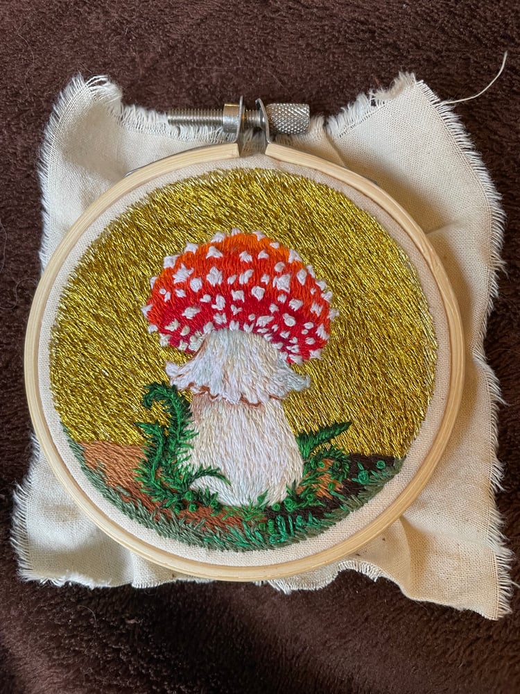 Image of Amanita muscaria mushroom embroidery