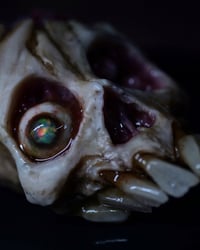 Image 2 of Brain nugget Skull pendant, stainless steel chain , fire opal eye, OOAK one of a kind original