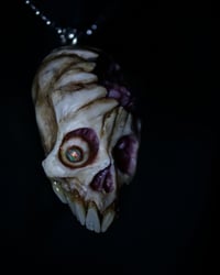 Image 6 of Brain nugget Skull pendant, stainless steel chain , fire opal eye, OOAK one of a kind original