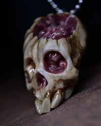 Image 3 of Brain nugget Skull pendant, stainless steel chain , fire opal eye, OOAK one of a kind original