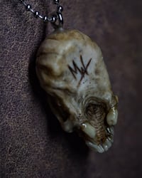 Image 14 of Brain nugget Skull pendant, stainless steel chain , fire opal eye, OOAK one of a kind original