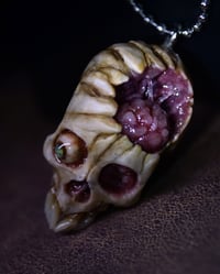 Image 7 of Brain nugget Skull pendant, stainless steel chain , fire opal eye, OOAK one of a kind original
