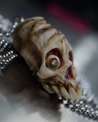 Image 13 of Brain nugget Skull pendant, stainless steel chain , fire opal eye, OOAK one of a kind original