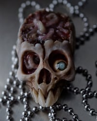 Image 1 of Brain Worms Skull pendant, stainless chain , glow in the dark eye, OOAK one of a kind