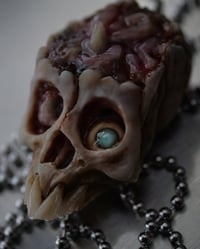 Image 10 of Brain Worms Skull pendant, stainless chain , glow in the dark eye, OOAK one of a kind