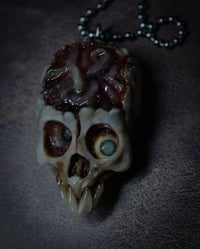 Image 11 of Brain Worms Skull pendant, stainless chain , glow in the dark eye, OOAK one of a kind