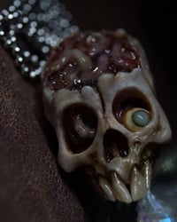 Image 12 of Brain Worms Skull pendant, stainless chain , glow in the dark eye, OOAK one of a kind