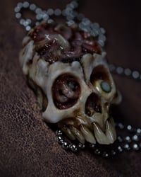 Image 13 of Brain Worms Skull pendant, stainless chain , glow in the dark eye, OOAK one of a kind