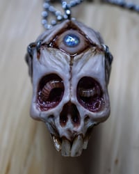 Image 4 of Third Eye Skull pendant, stainless chain , moon stone eye, OOAK one of a kind 