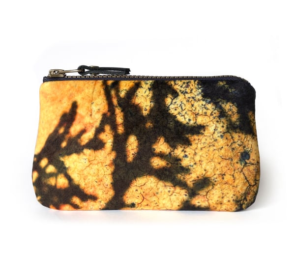 Image of Yellow lichen twiggery, velvet zipper purse