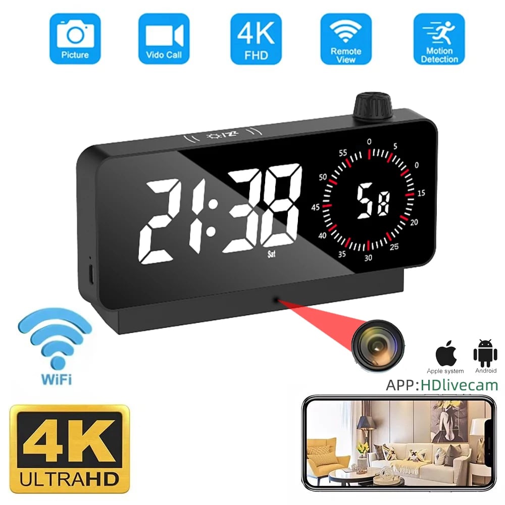 MSL 4K HD Wireless Mini Clock Camera - Hidden Spy Camera with Motion Detection & Night Vision