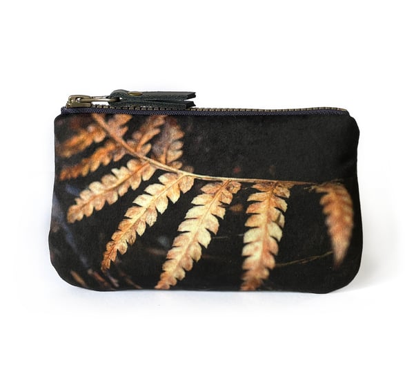 Image of Golden fern frond, velvet zipper purse