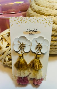 Image 1 of Floral Tiered Earrings (Tan & Blush)