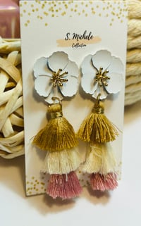 Image 2 of Floral Tiered Earrings (Tan & Blush)