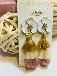 Image 4 of Floral Tiered Earrings (Tan & Blush)