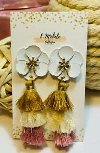 Image 3 of Floral Tiered Earrings (Tan & Blush)