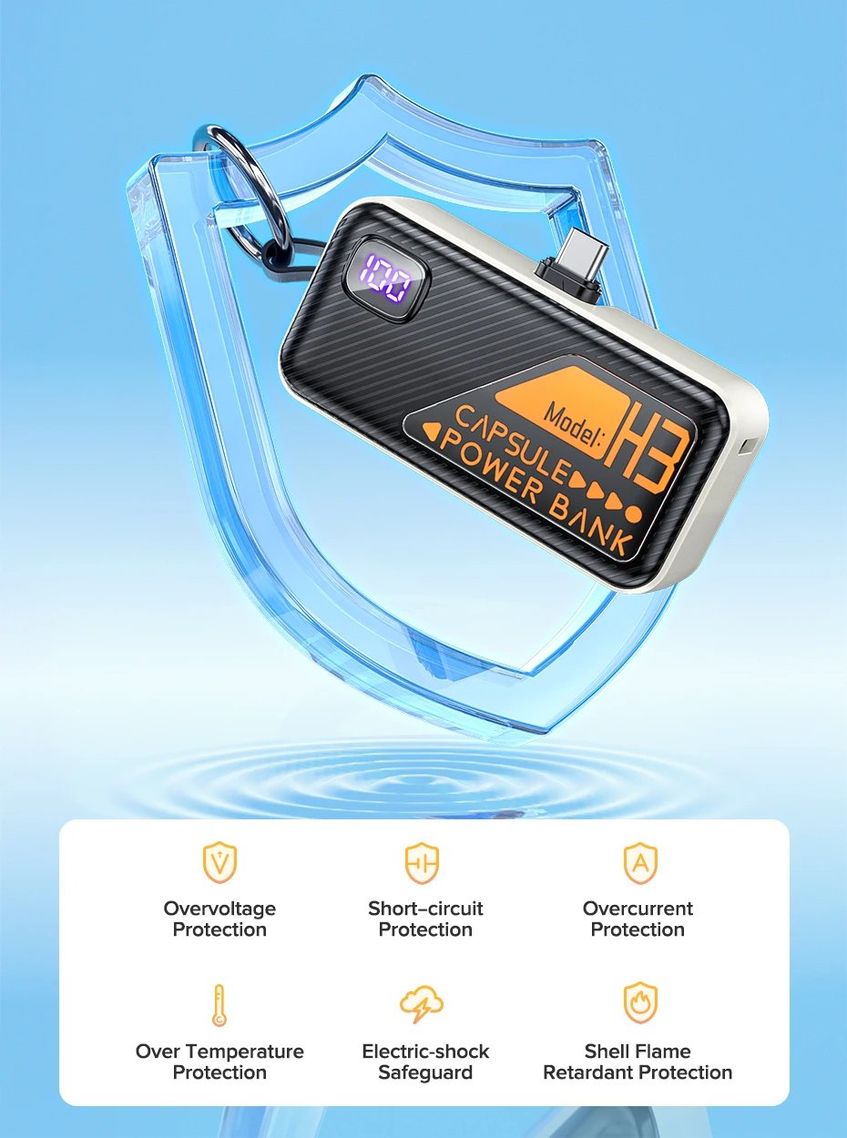 MSL 5000mAh Mini Power Bank - Built-in Cable, 20W Fast Charging, Ultra-Compact Charger