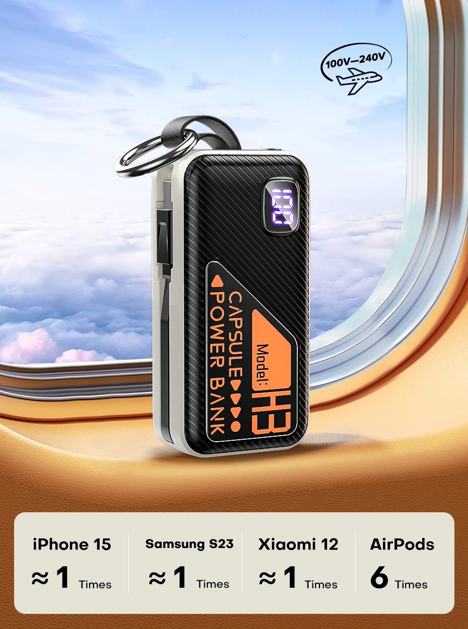 MSL 5000mAh Mini Power Bank - Built-in Cable, 20W Fast Charging, Ultra-Compact Charger