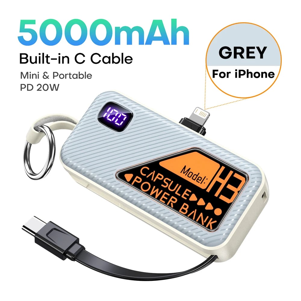 MSL 5000mAh Mini Power Bank - Built-in Cable, 20W Fast Charging, Ultra-Compact Charger