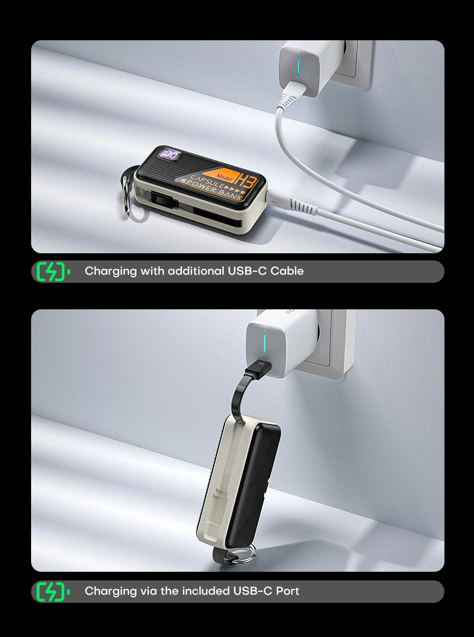 MSL 5000mAh Mini Power Bank - Built-in Cable, 20W Fast Charging, Ultra-Compact Charger