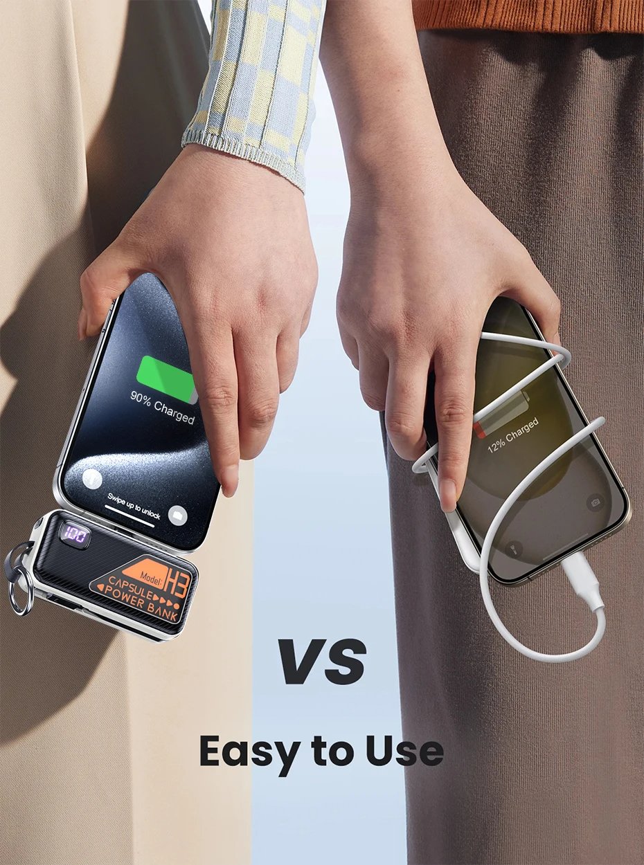 MSL 5000mAh Mini Power Bank - Built-in Cable, 20W Fast Charging, Ultra-Compact Charger
