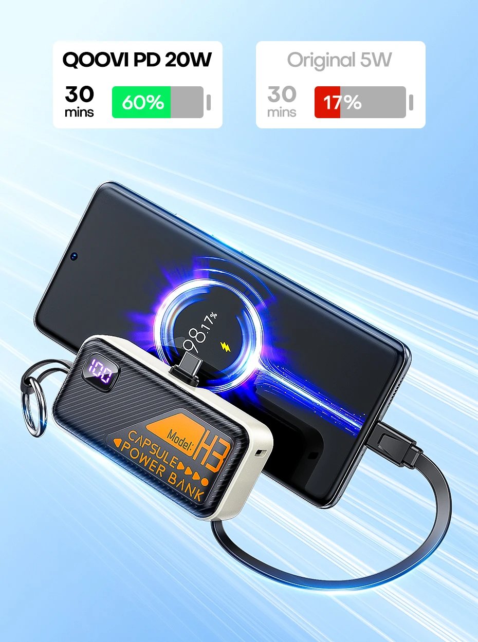 MSL 5000mAh Mini Power Bank - Built-in Cable, 20W Fast Charging, Ultra-Compact Charger