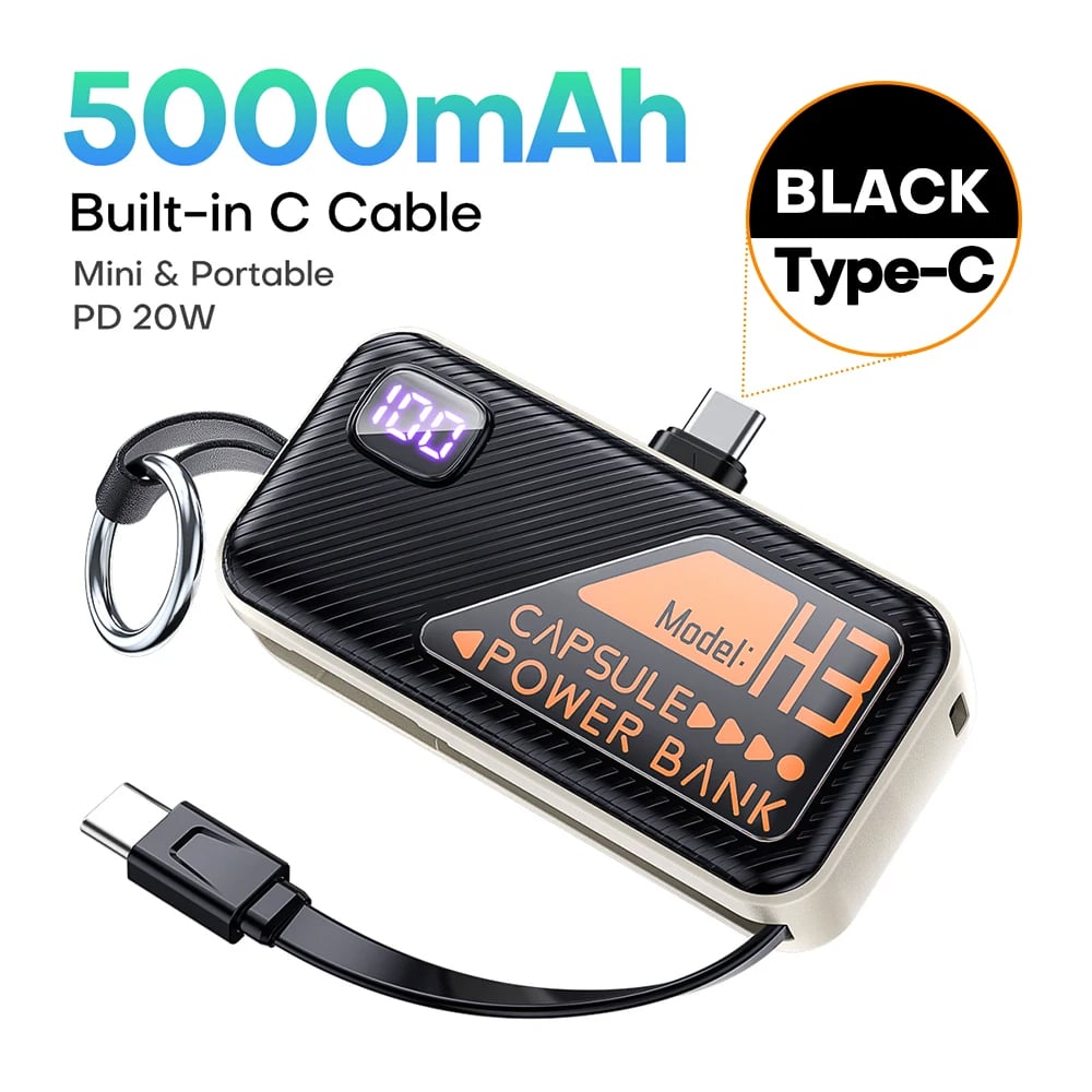 MSL 5000mAh Mini Power Bank - Built-in Cable, 20W Fast Charging, Ultra-Compact Charger