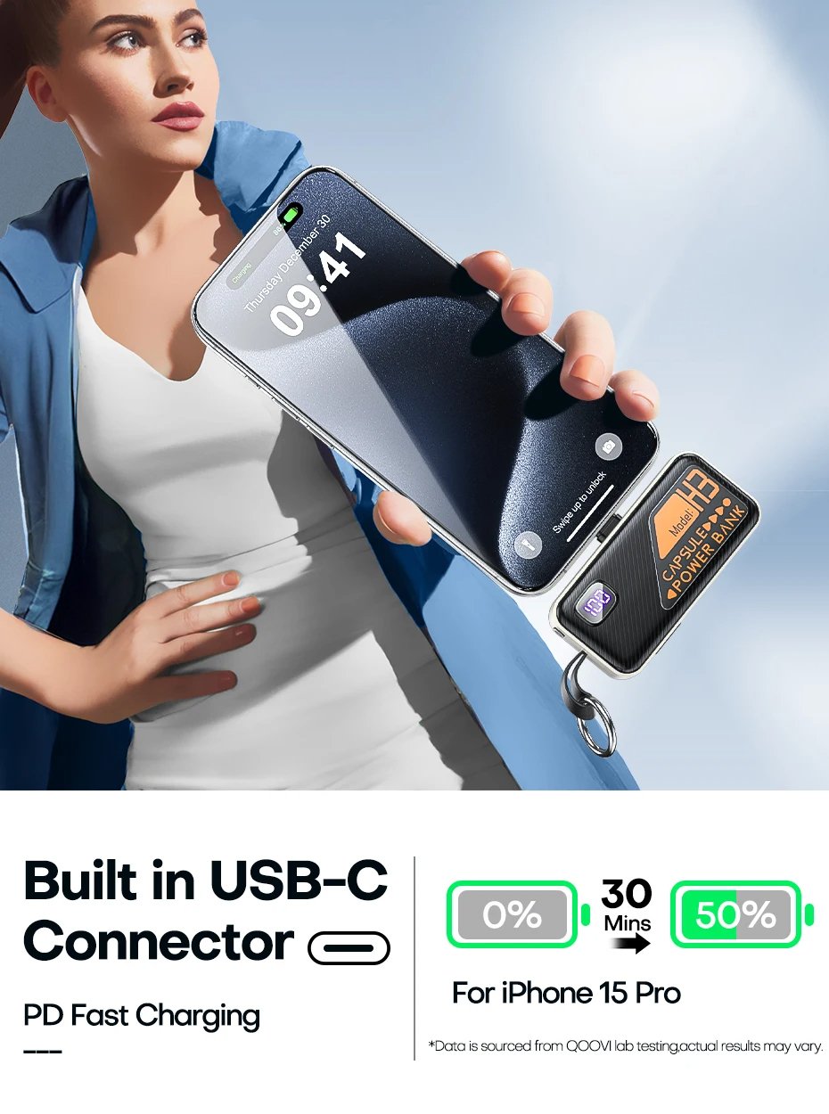 MSL 5000mAh Mini Power Bank - Built-in Cable, 20W Fast Charging, Ultra-Compact Charger