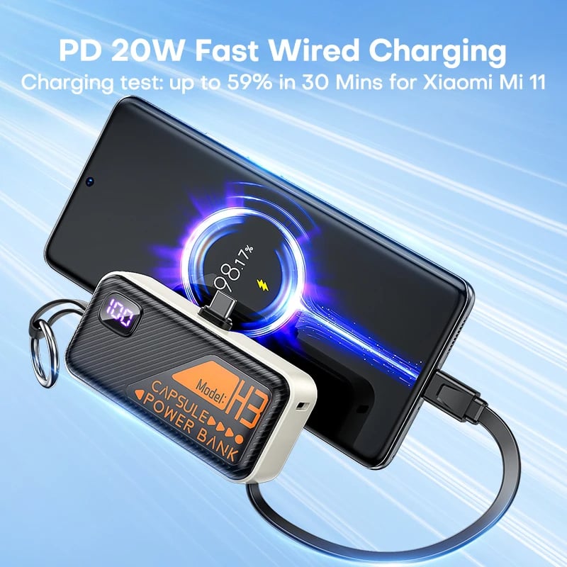 MSL 5000mAh Mini Power Bank - Built-in Cable, 20W Fast Charging, Ultra-Compact Charger