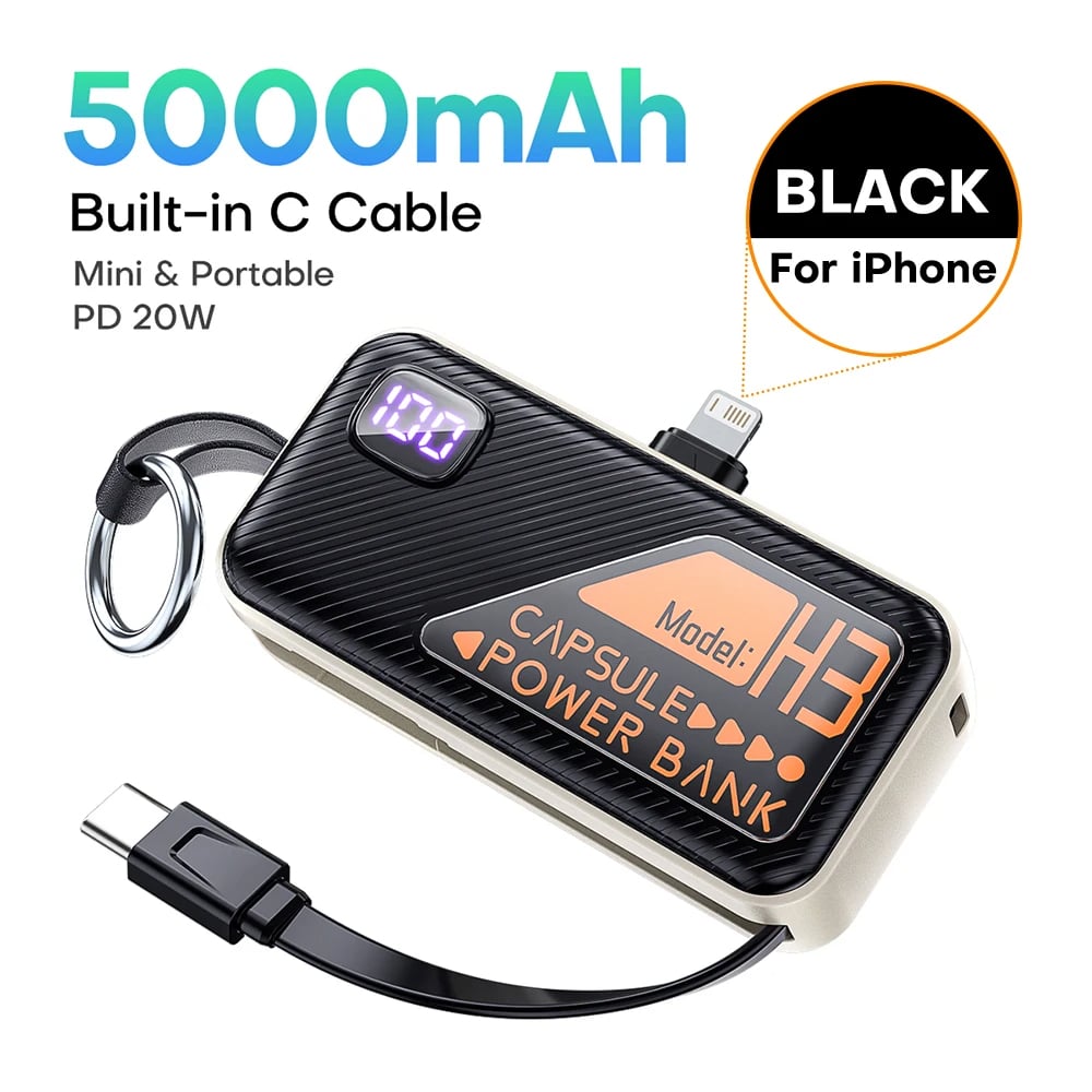 MSL 5000mAh Mini Power Bank - Built-in Cable, 20W Fast Charging, Ultra-Compact Charger